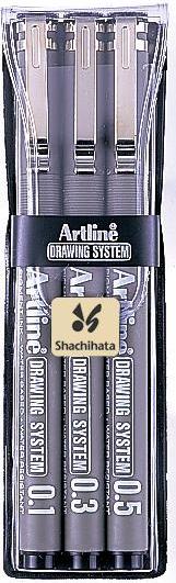 Liner pentru desen tehnic ARTLINE, varf fetru (0.1/0.3/0.5mm), 3 buc/set - negru