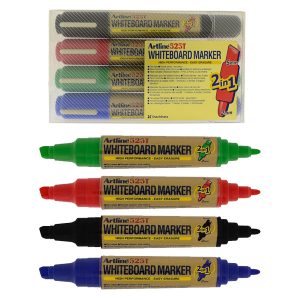 Marker pentru tabla de scris ARTLINE 525T, doua capete - varf rotund 2.0mm/tesit 5.0mm, 4 culori/set