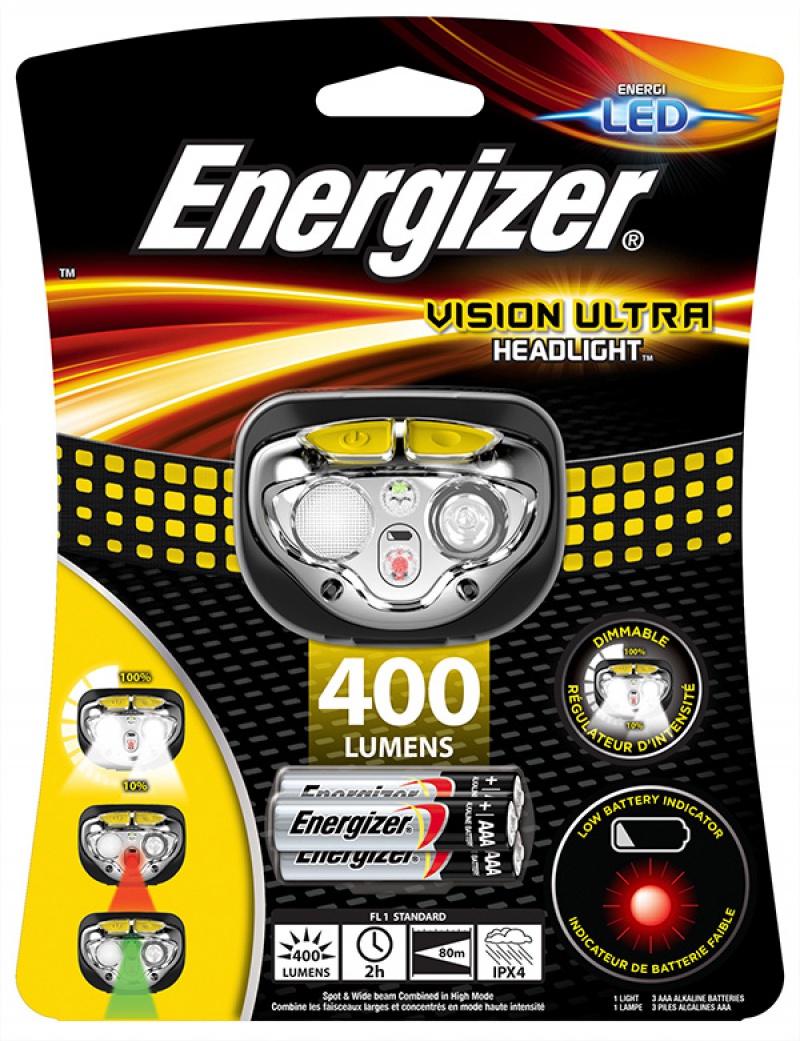 Lanterna de cap Vision Ultra, 400 lumeni, raza de 80m + 3 baterii AAA, Energizer