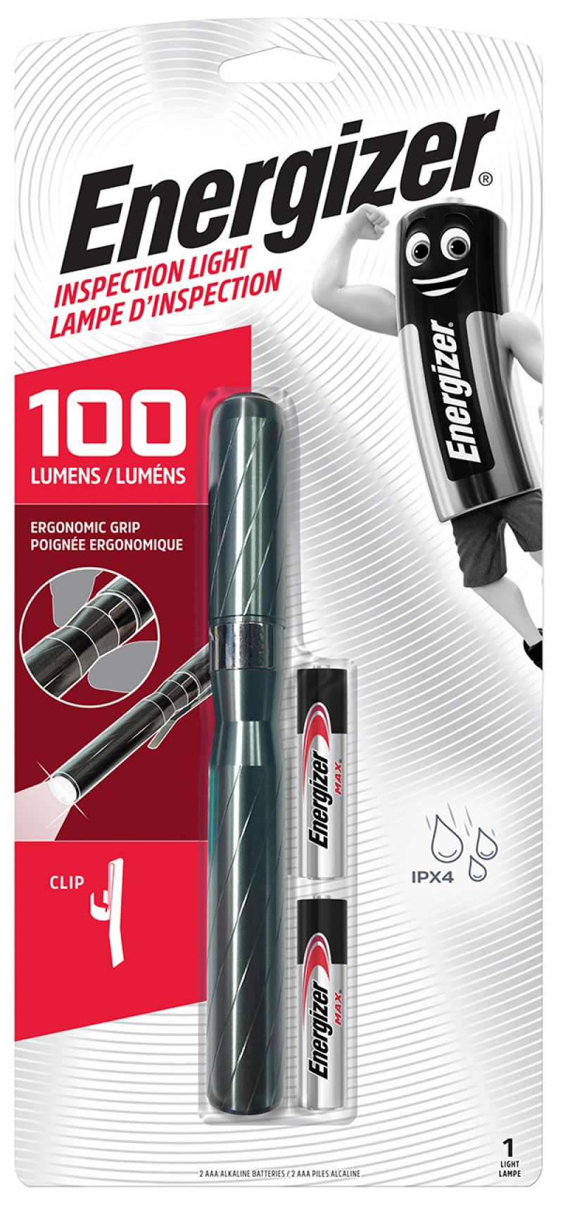 Lanterna cu clips, 100 lumeni, IPX7 +2 baterii AAA, Energizer
