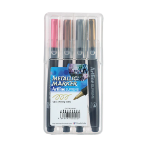 Permanent marker ARTLINE Supreme Metallic, corp plastic, varf rotund 1.0mm, - 4culori/set