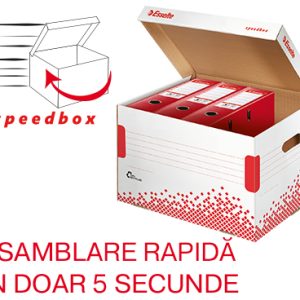 Container arhivare si transport Esselte Speedbox, pentru biblioraft, carton, 100% reciclat, FSC, alb