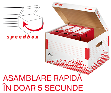 Container arhivare si transport Esselte Speedbox, pentru biblioraft, carton, 100% reciclat, FSC, alb