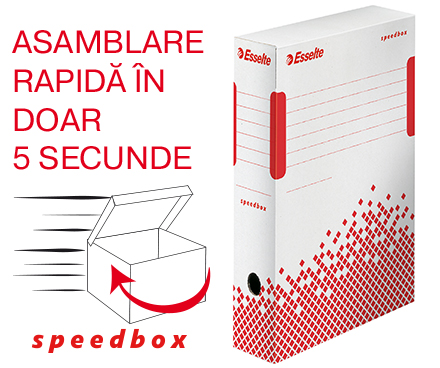 Cutie depozitare si arhivare Esselte Speedbox, carton, 100% reciclat, FSC, reciclabil, 80 mm, alb
