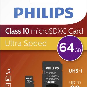 Card memorie Micro SDXC, cu adaptor SD, clasa 10, PHILIPS - 64GB