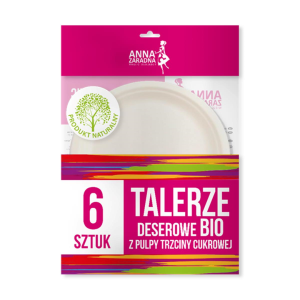 Farfurii desert, D-17cm, din material biodegradabil, 6buc/set, Anna Zaradna - albe