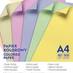 Hartie color, 80g/mp, 100 (5 x 20) coli/top, GIMBOO - culori pastel asortate
