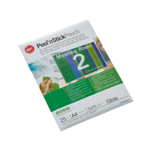 Folie laminare GBC, la cald, auto-adeziva, A4, 75 mic, 25 buc/set