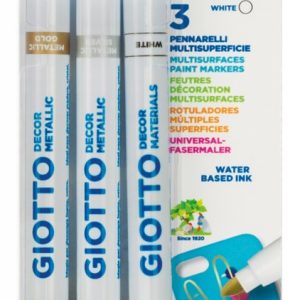 Markere cu vopsea, 3 culori/blister, culori metalizate(auriu, argintiu,alb), GIOTTO Decor Metallic