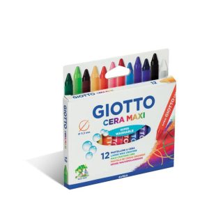 Creioane cerate din plastic, 12 culori/cutie, GIOTTO Cera Maxi