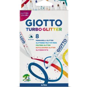 Carioca cu sclipici, 8 culori/cutie, GIOTTO Turbo Glitter - culori intense
