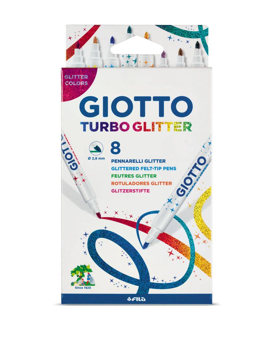 Carioca cu sclipici, 8 culori/cutie, GIOTTO Turbo Glitter - culori intense