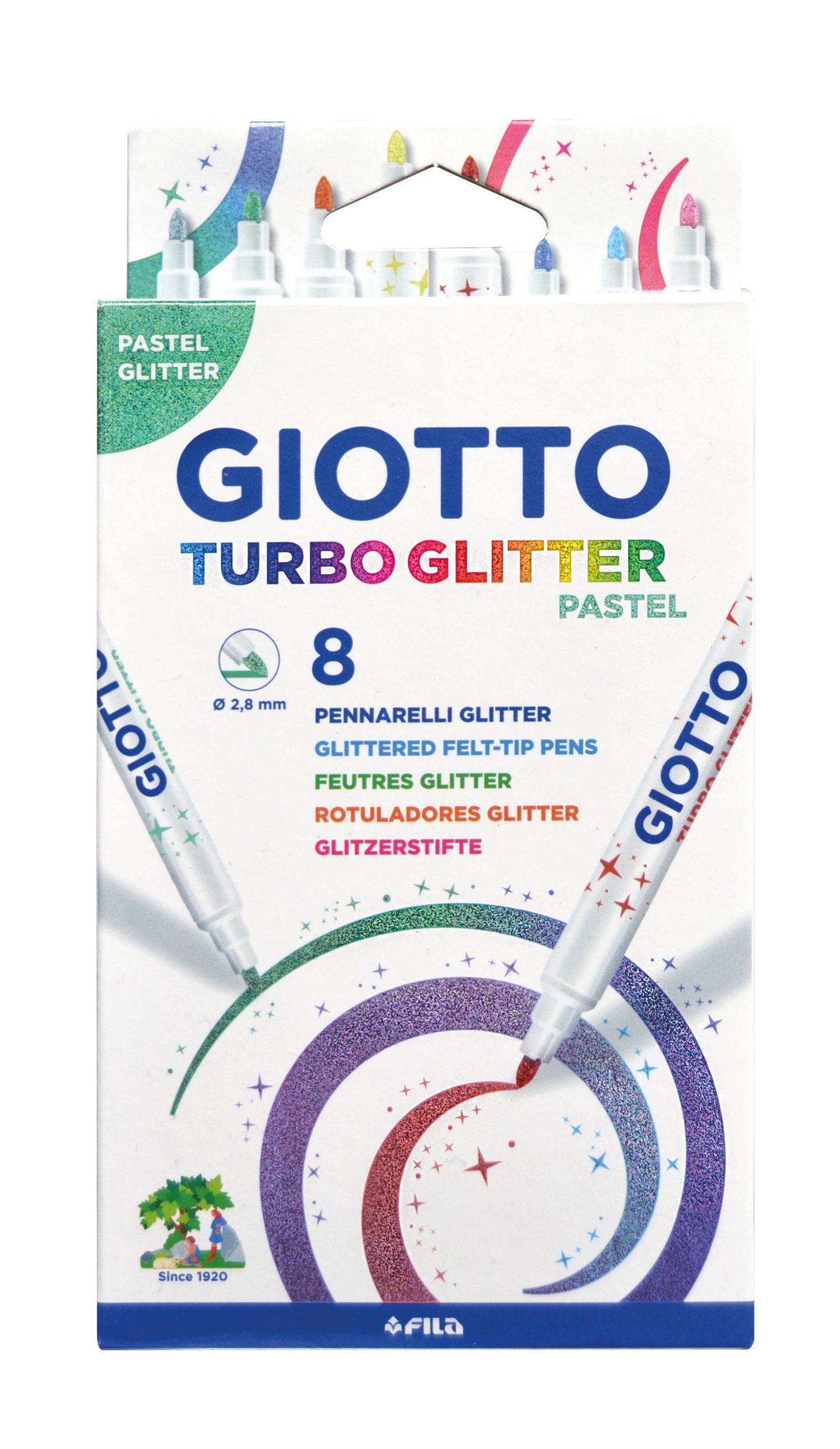 Carioca cu sclipici, 8 culori/cutie, GIOTTO Turbo Glitter Pastel