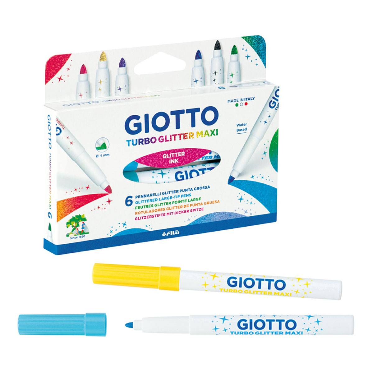 Carioca cu sclipici, 6 culori/cutie, GIOTTO Turbo Glitter Maxi