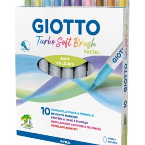 Carioca, varf flexibil (tip pensula), 10 culori/cutie, GIOTTO Turbo Soft Brush - culori pastel