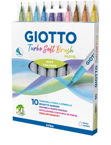Carioca, varf flexibil (tip pensula), 10 culori/cutie, GIOTTO Turbo Soft Brush - culori pastel