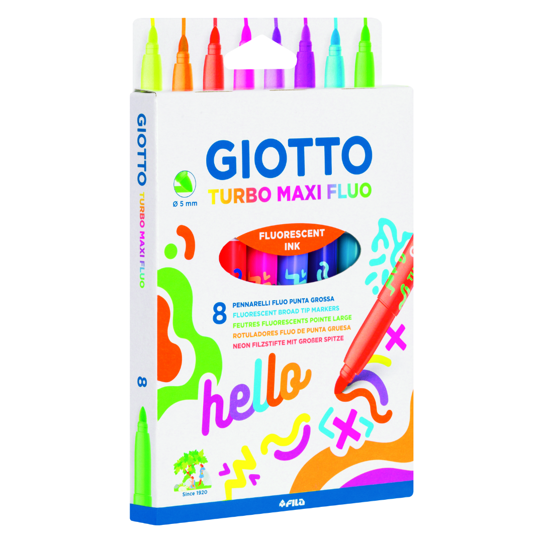 Carioca super lavabila, varf 5mm, 8 culori fluorescente/cutie, GIOTTO Turbo Maxi Neon