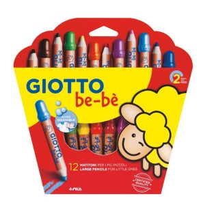 Creioane colorate jumbo + ascutitoare, 12 culori/cutie, GIOTTO be-be