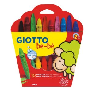 Creioane cerate din plastic + ascutitoare, 10 culori/cutie, GIOTTO be-be