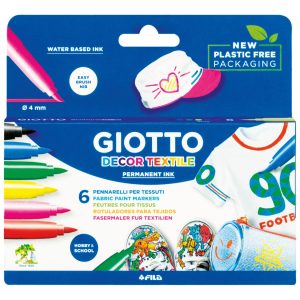 Carioca permanenta pentru textile, 6 culori/cutie, GIOTTO Decor Textile