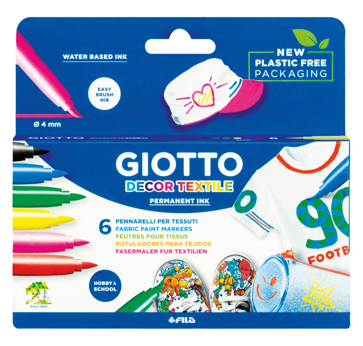 Carioca permanenta pentru textile, 6 culori/cutie, GIOTTO Decor Textile