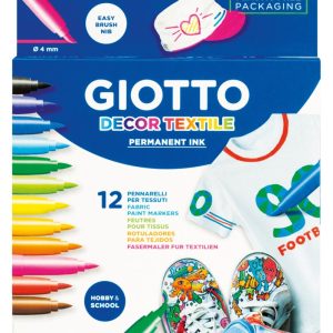 Carioca permanenta pentru textile, 12 culori/cutie, GIOTTO Decor Textile