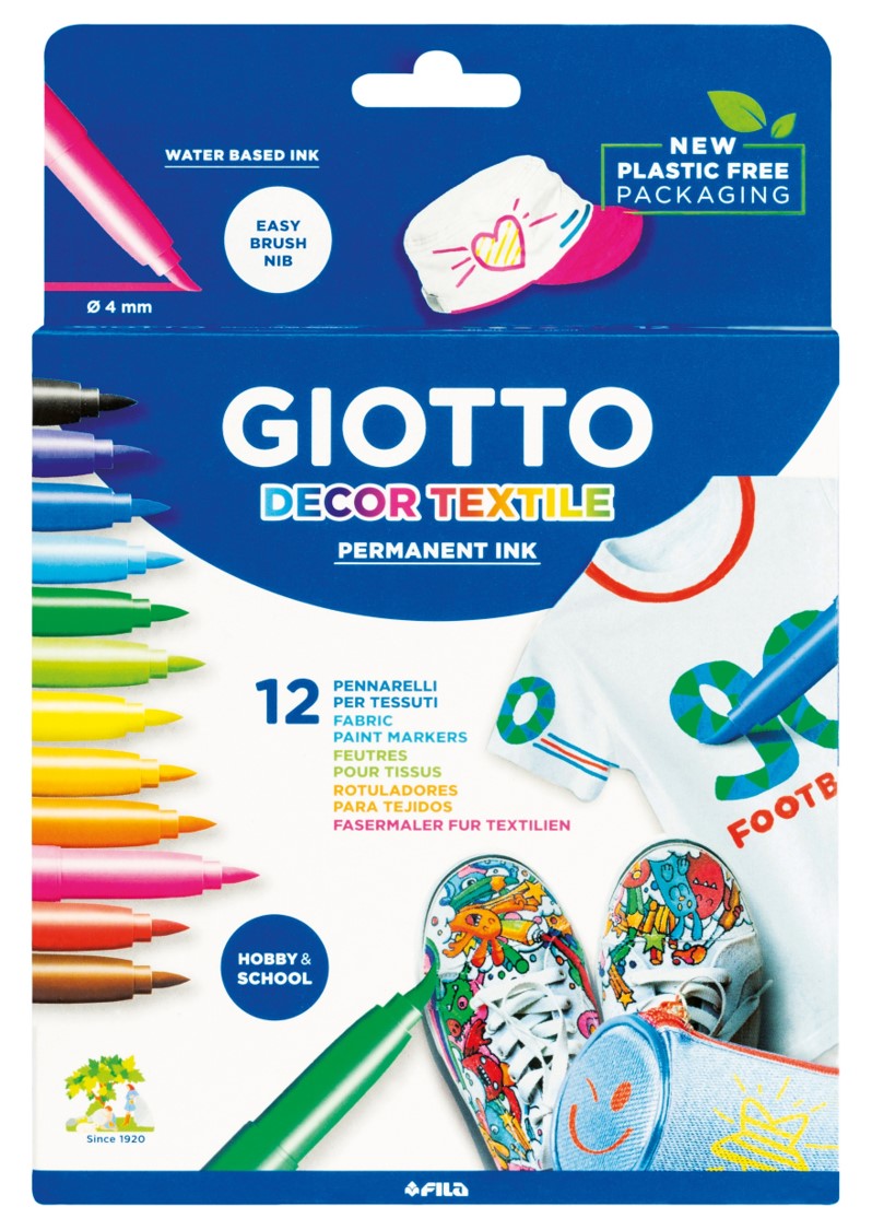 Carioca permanenta pentru textile, 12 culori/cutie, GIOTTO Decor Textile