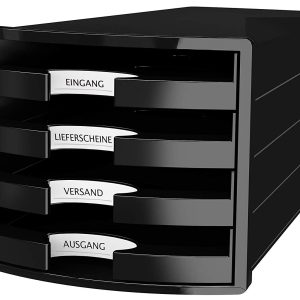 Suport plastic cu 4 sertare pt. documente, HAN Impuls 2.0 (open) - negru - sertare negre