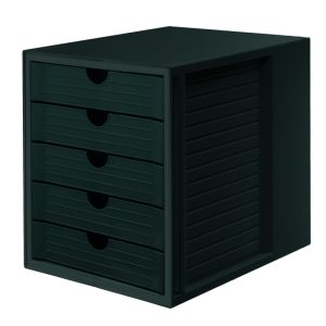 Suport plastic cu 5 sertare pentru documente, HAN - negru - sertare negre