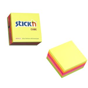 Cub notes autoadeziv 76 x 76 mm, 400 file, Stick"n - 5 culori fluorescente