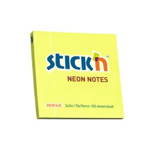 Notes autoadeziv 76 x 76 mm, 100 file, Stick"n - galben neon