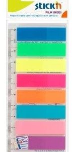 Stick index plastic transp. color 45 x 12 mm, 8 x 25 file/set + rigla, Stick"n - 8 culori neon