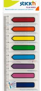 Stick index plastic transparent color 45 x 12 mm, 8 x 15 file/set, Stick"n - sageata - 8 culori neon