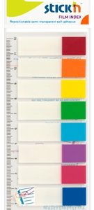 Stick index plastic transparent color 45 x 12 mm, 8 x 15 file/set, Stick"n - 8 culori transp./neon