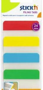 Stick index plastic transp. cu margine color 38 x 51 mm, 4 x 20 file/set, Stick"n - 4 culori neon