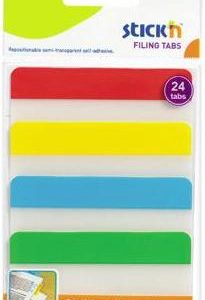 Stick index plastic transp. cu margine color 38 x 76 mm, 4 x 20 file/set, Stick"n - 4 culori neon