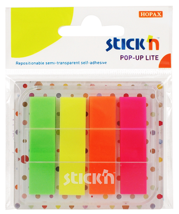 Film index autoadeziv 45 x 12mm, 4 x 20 file, dispenser, Stick"n Pop-up Lite - 4 culori neon
