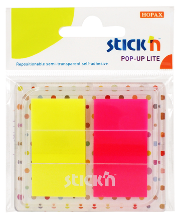 Film index autoadeziv 45 x 25mm, 2 x 20 file, dispenser, Stick"n Pop-up Lite - 2 culori neon