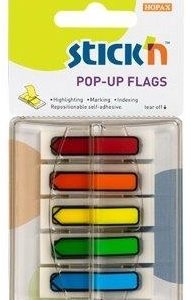 Film index autoadeziv 45 x 12mm, 5 x 30file/set, cu dispenser, Stick"n Pop-up - 5 culori neon