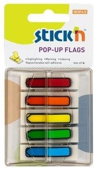 Film index autoadeziv 45 x 12mm, 5 x 30file/set, cu dispenser, Stick"n Pop-up - 5 culori neon