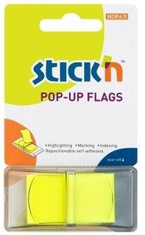 Film index autoadeziv 45 x 25mm, 50 file/set, cu dispenser, Stick"n Pop-up - galben