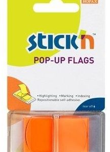 Film index autoadeziv 45 x 25mm, 50 file/set, cu dispenser, Stick"n Pop-up - portocaliu