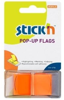 Film index autoadeziv 45 x 25mm, 50 file/set, cu dispenser, Stick"n Pop-up - portocaliu