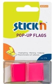 Film index autoadeziv 45 x 25mm, 50 file/set, cu dispenser, Stick"n Pop-up - magenta