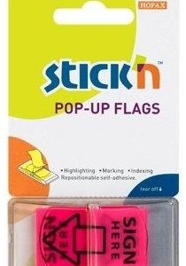 Film index autoadeziv 45 x 25mm, 50 file/set, Stick"n Pop-up (sign here) - roz