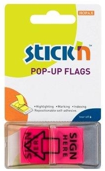 Film index autoadeziv 45 x 25mm, 50 file/set, Stick"n Pop-up (sign here) - roz
