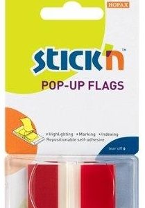 Film index autoadeziv 45 x 25mm, 50 file/set, cu dispenser, Stick"n Pop-up - transparent/rosu