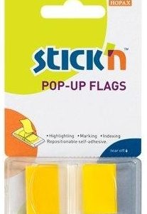 Film index autoadeziv 45 x 25mm, 50 file/set, cu dispenser, Stick"n Pop-up - transparent/galben