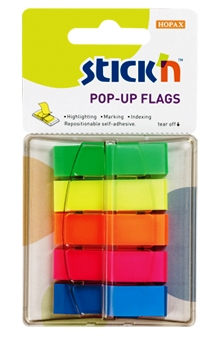 Film index autoadeziv 45 x 12mm, 5 x 40file/set, cu dispenser, Stick"n Pop-up - 5 culori neon
