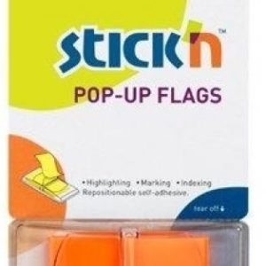 Film index autoadeziv 45 x 25mm, 50 file/set, cu dispenser, Stick"n Pop-up - transparent/portocaliu